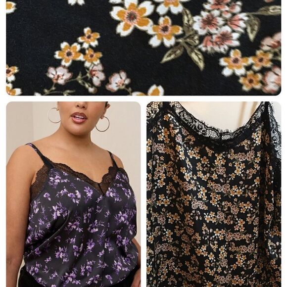 Plus Size Satin like eyelash lace adjustable cami Top - Picture 1 of 6